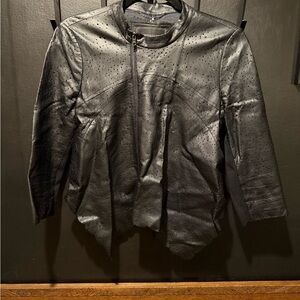 BCBGMAXAZRIA Perforated Faux Leather  asymmetrical Jacket